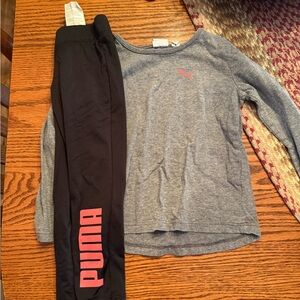 Puma Gray Long-Sleeve Top and Black Leggings